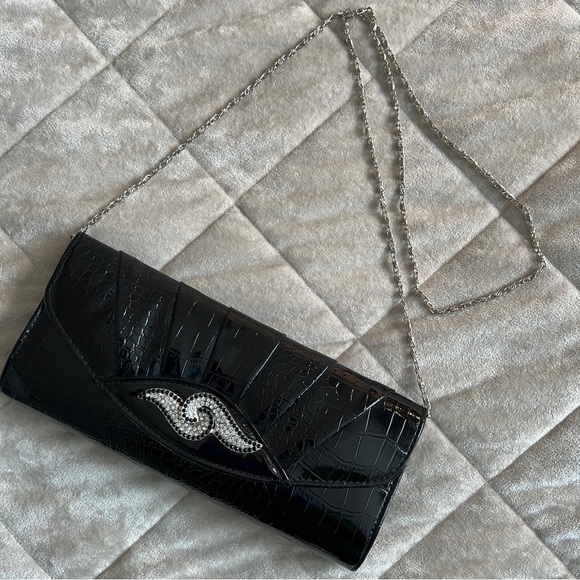 Handbags - Elegant Black Crocodile Pattern Clutch